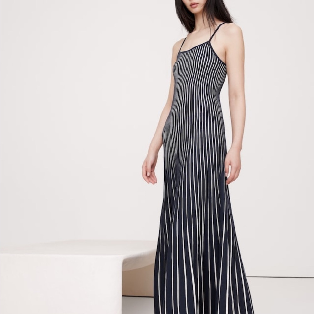 Banana Republic Blue Pleated Spaghetti Strap Maxi Dress